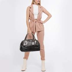 Prada Ombre Brown Crackled Patent Leather Bauletto Bag