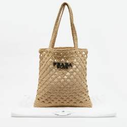 Prada Natural Raffia Small Logo Tote