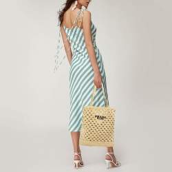 Prada Natural Raffia Small Logo Tote