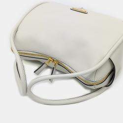 Prada White Leather Darling Tote and Shoulder Bag