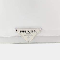 Prada White Leather Brushed Shoulder Bag
