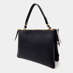 Prada Black Leather Dew Top Handle Shoulder and Crossbody Bag