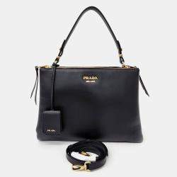Prada Black Leather Dew Top Handle Shoulder and Crossbody Bag