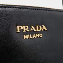 Prada Black Leather Dew Top Handle Shoulder and Crossbody Bag