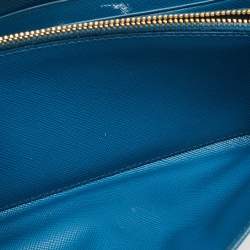 Prada Blue Saffiano Lux Leather Logo Flap Wallet On Chain