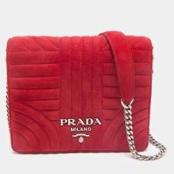 Prada Red Velvet Diagramme Flap Shoulder Bag