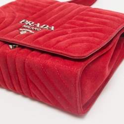 Prada Red Velvet Diagramme Flap Shoulder Bag