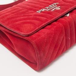 Prada Red Velvet Diagramme Flap Shoulder Bag