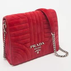 Prada Red Velvet Diagramme Flap Shoulder Bag