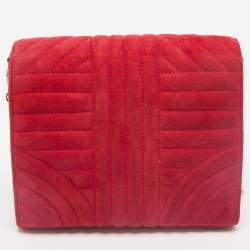 Prada Red Velvet Diagramme Flap Shoulder Bag