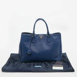 Prada Blue Saffiano Lux Leather Large Gardener's Tote