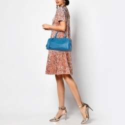 Prada Blue Saffiano Lux Leather Zip Boston Bag