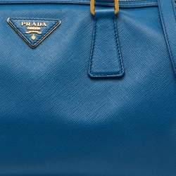 Prada Blue Saffiano Lux Leather Zip Boston Bag