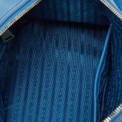 Prada Blue Saffiano Lux Leather Zip Boston Bag