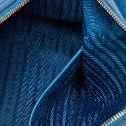 Prada Blue Saffiano Lux Leather Zip Boston Bag