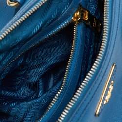 Prada Blue Saffiano Lux Leather Zip Boston Bag