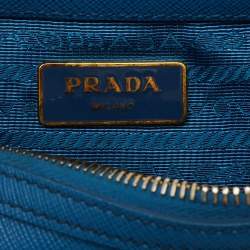 Prada Blue Saffiano Lux Leather Zip Boston Bag