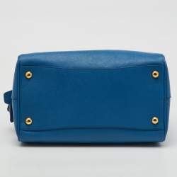 Prada Blue Saffiano Lux Leather Zip Boston Bag