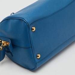 Prada Blue Saffiano Lux Leather Zip Boston Bag