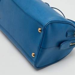 Prada Blue Saffiano Lux Leather Zip Boston Bag