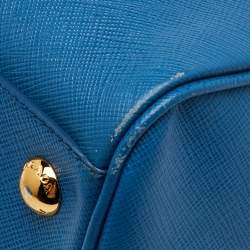 Prada Blue Saffiano Lux Leather Zip Boston Bag