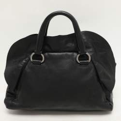 Prada Black Leather Ruffle Bauletto Satchel