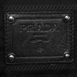 Prada Black Leather Ruffle Bauletto Satchel