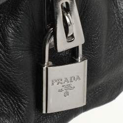 Prada Black Leather Ruffle Bauletto Satchel
