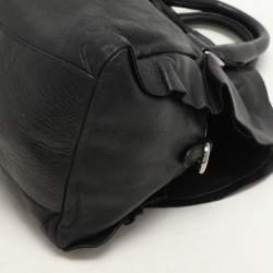 Prada Black Leather Ruffle Bauletto Satchel