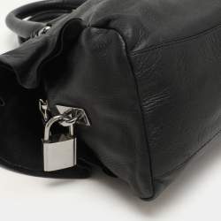 Prada Black Leather Ruffle Bauletto Satchel