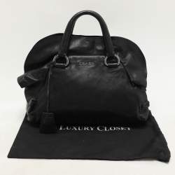 Prada Black Leather Ruffle Bauletto Satchel