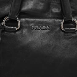 Prada Black Leather Ruffle Bauletto Satchel