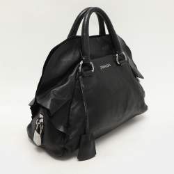 Prada Black Leather Ruffle Bauletto Satchel