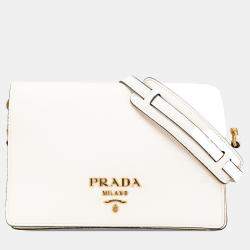 Prada White Vitello Daino Flap Crossbody