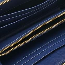 Prada Blue Saffiano Lux Leather Triangle Zip Around Wallet