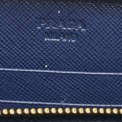 Prada Blue Saffiano Lux Leather Triangle Zip Around Wallet