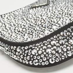 Prada Black Leather Cleo Crystal Embellished Shoulder Bag