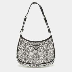 Prada Black Leather Cleo Crystal Embellished Shoulder Bag