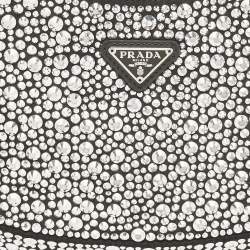 Prada Black Leather Cleo Crystal Embellished Shoulder Bag