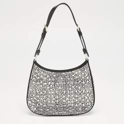 Prada Black Leather Cleo Crystal Embellished Shoulder Bag