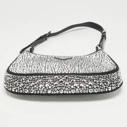 Prada Black Leather Cleo Crystal Embellished Shoulder Bag