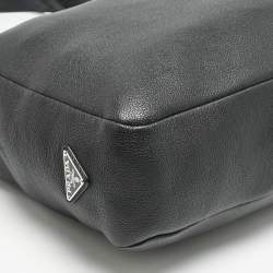 Prada Black Vitello Daino Leather Logo Embossed Tote
