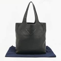 Prada Black Vitello Daino Leather Logo Embossed Tote