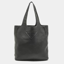 Prada Black Vitello Daino Leather Logo Embossed Tote