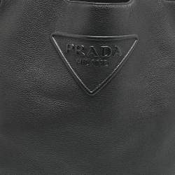 Prada Black Vitello Daino Leather Logo Embossed Tote