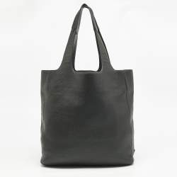 Prada Black Vitello Daino Leather Logo Embossed Tote