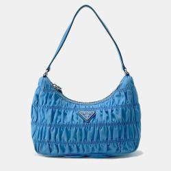 Prada  Light Blue Nylon Gathered One Shoulder Bag