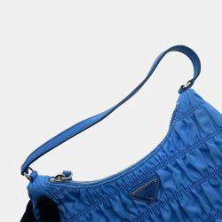 Prada  Light Blue Nylon Gathered One Shoulder Bag