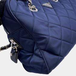 Prada Navy Nylon Mini Quilted Boston Bag