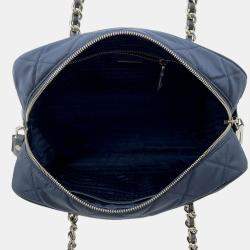 Prada Navy Nylon Mini Quilted Boston Bag